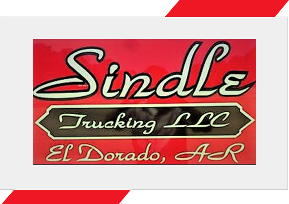 A red sign with the words " sindle trucking llc el dorado, ar ".